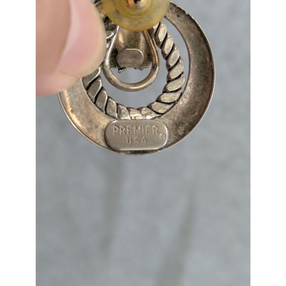 Vintage Silver Tone Premier USA Stud Earrings Circle Twisted Rope - Picture 3 of 6